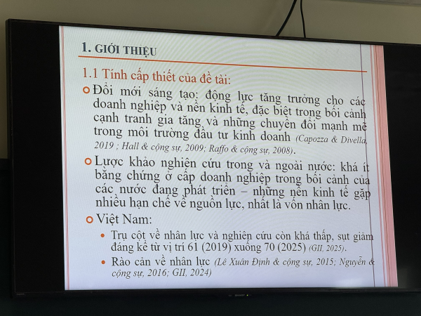 NGHIỆM THU ĐỀ TÀI KHOA HỌC CẤP TRƯỜNG VỀ VỐN NHÂN LỰC VÀ ĐỔI MỚI SÁNG TẠO